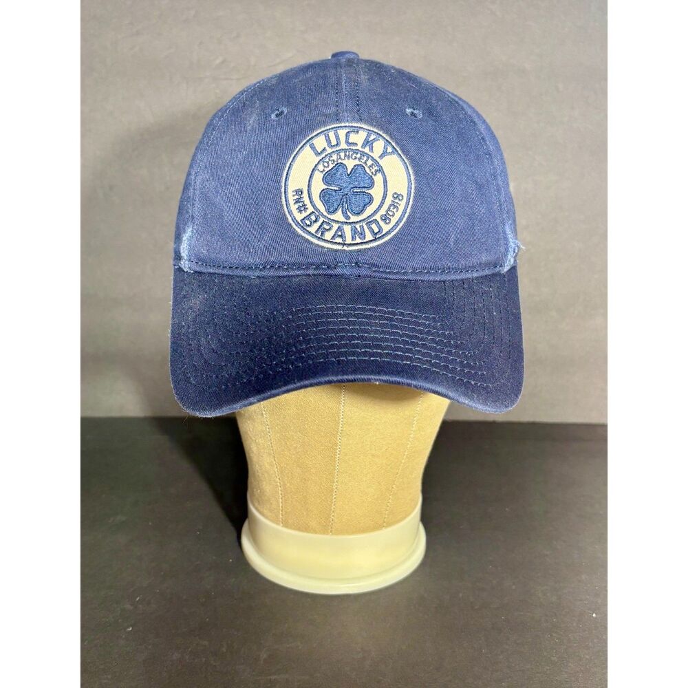 Lucky Brand Hat Navy Blue Clover 1990 Logo Adjustable Cotton Baseball Cap